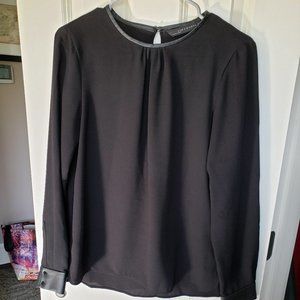 Zara long sleeved faux leather trim shirt - Medium